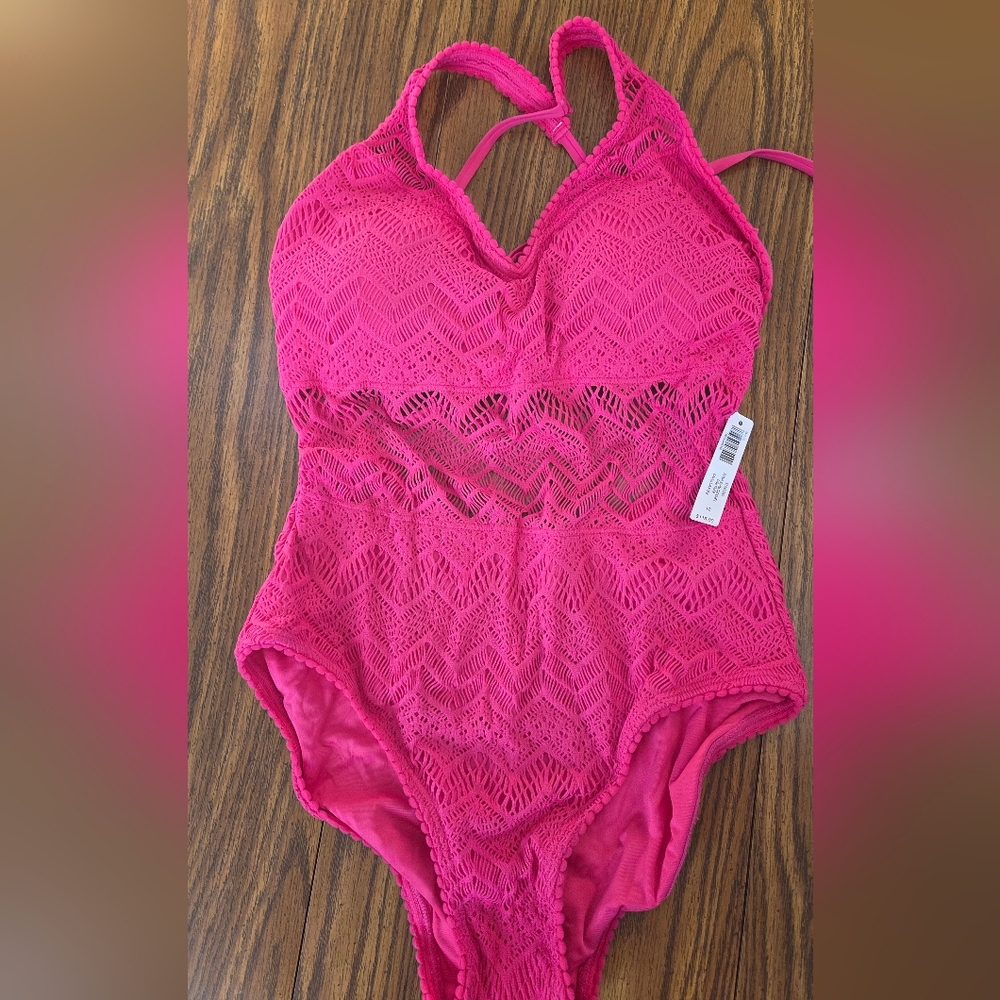 Soma pink crochet One-Piece Swimsuit- size 12
